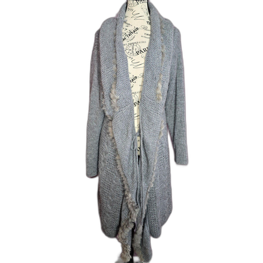 Avalin knit chunky fur trimmed open front cardigan
